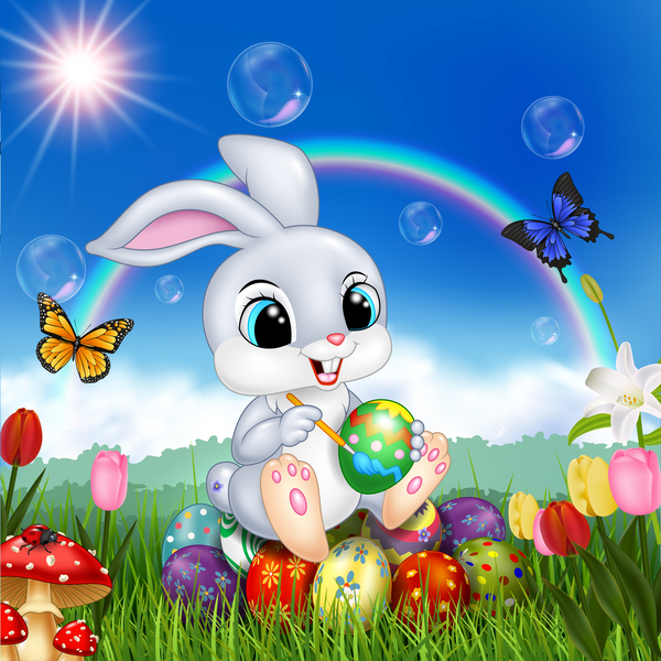 Pâques Mignon bunny arc-en-ciel 