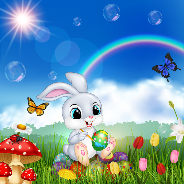 rainbow easter cute bunny 