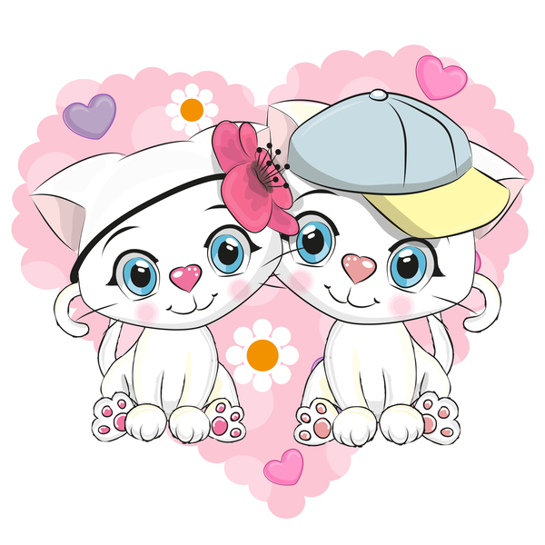 dessin animé cute couple chats 