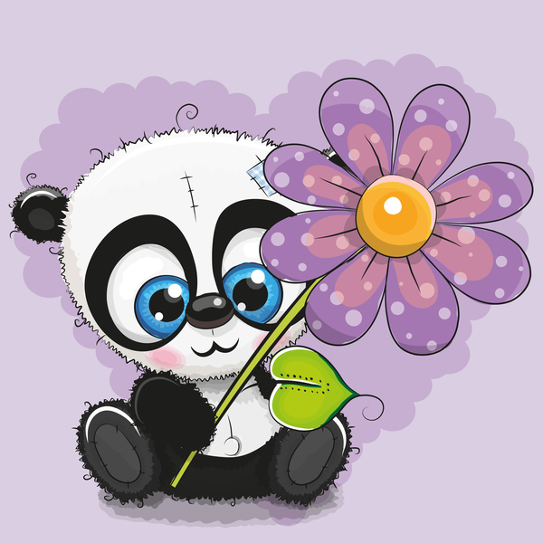 panda Fiore cartone animato carino 