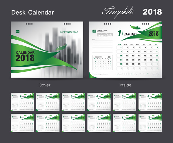 skrivbord Kalender grön 2018 