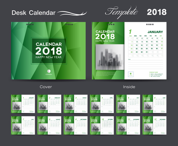 vert calendrier bureau 2018 