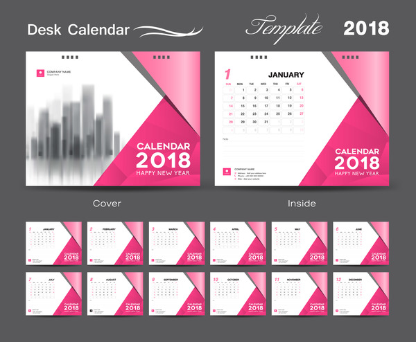 täcka skrivbord Rosa Kalender 2018 