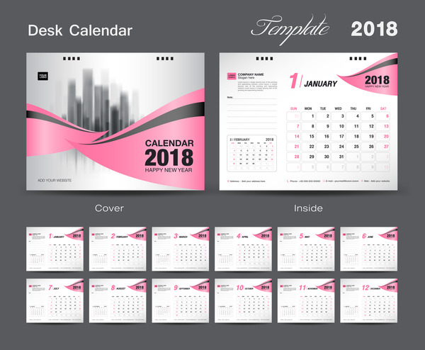 täcka skrivbord Rosa Kalender 2018 