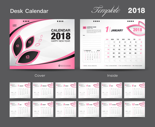 Schreibtisch pink Kalender decken 2018 