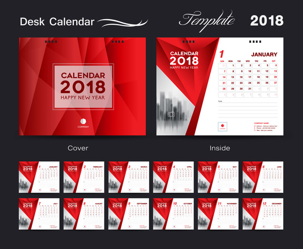 赤 デスク カバー 、2018 年カレンダー  