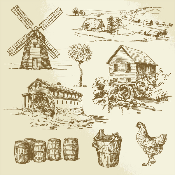 Skizze hand gezogen Bauernhof  