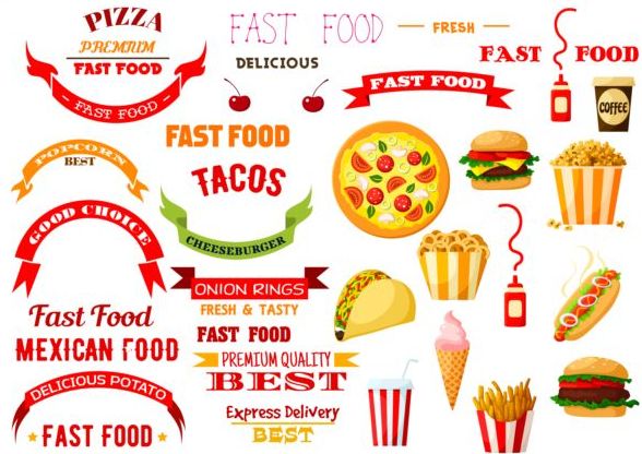 snabb mat logotyp etiketter banners 