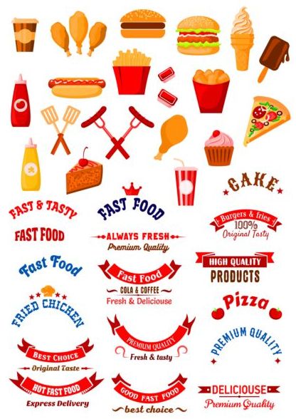 snabb mat logotyp etiketter banners 