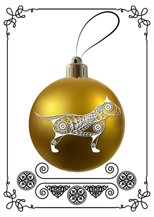 Weihnachten Rahmen Neu Jahr Hund golden ball 