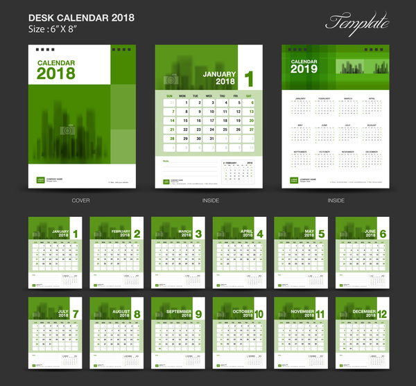 skrivbord Kalender grön ar 2018  