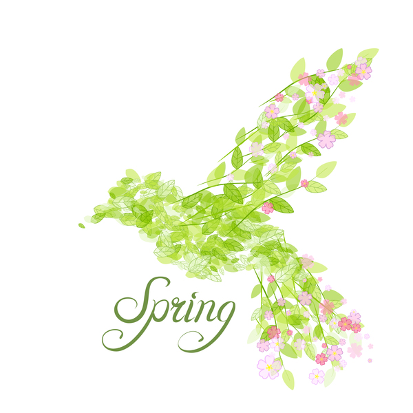 、鳥、花、緑、葉、春 