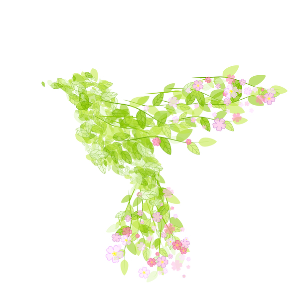Vogel grün Frühling Blumen Blätter 