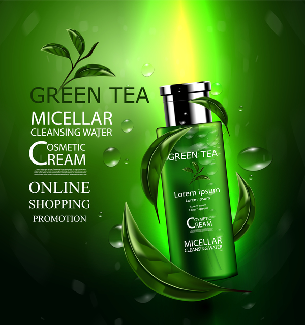 Grüner Tee kosmetische Creme Werbung Plakat Vorlage Vektor 07 - WeLoveSoLo