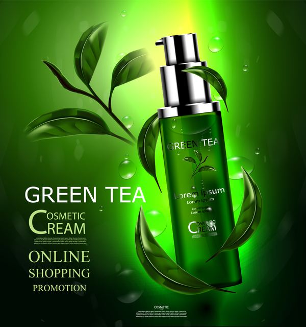 Grüner Tee kosmetische Creme Werbung Plakat Vorlage Vektor 09 - WeLoveSoLo