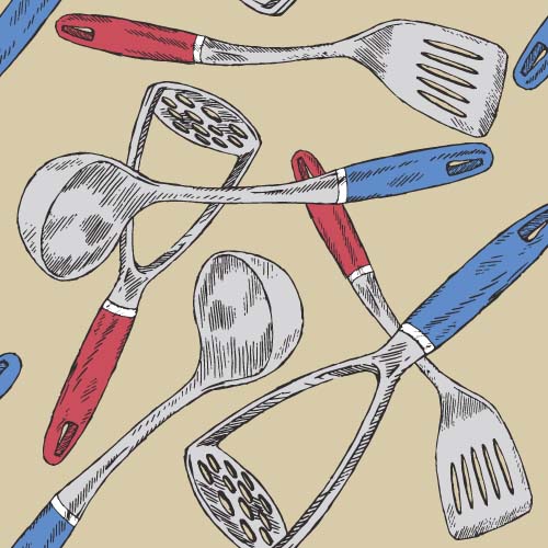 utensils seamless pattern kitchen hand drawn 