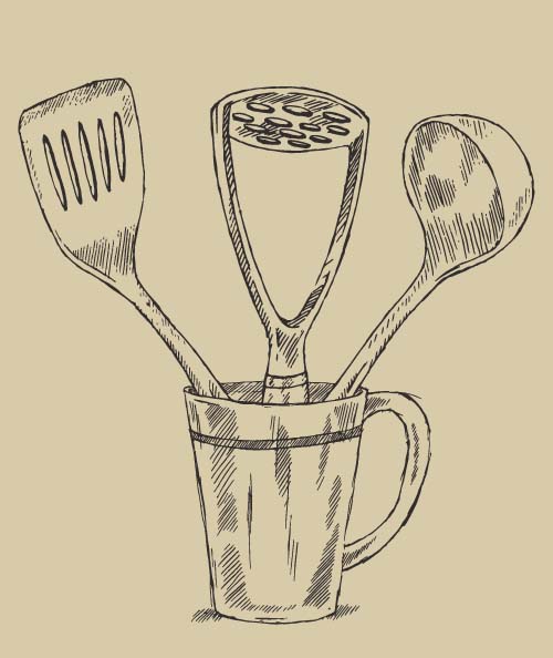 utensils kitchen hand drawn 