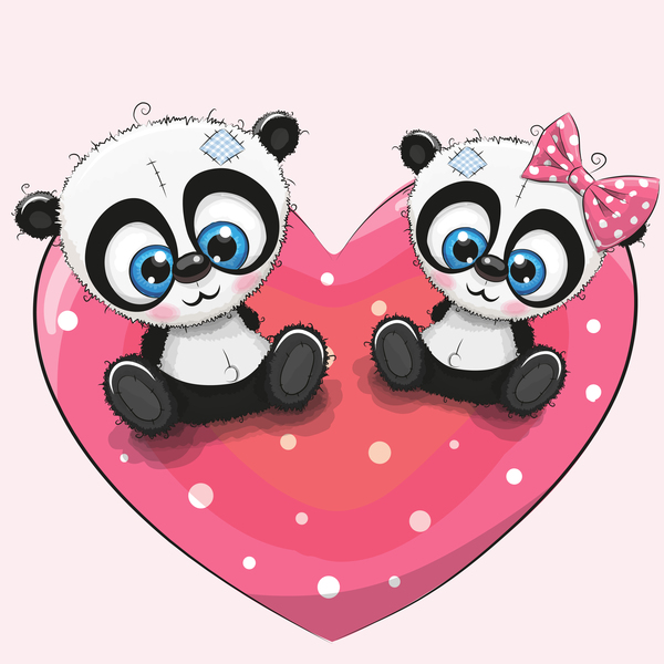panda cute cuore cartoni animati 