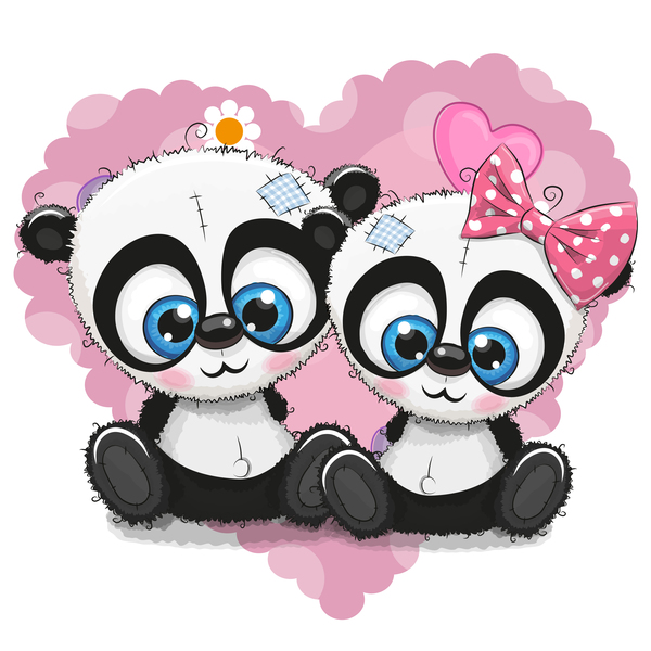 panda cute cuore cartoni animati 