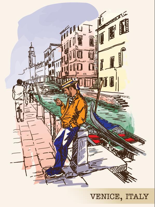Venise sketch peint Italie 