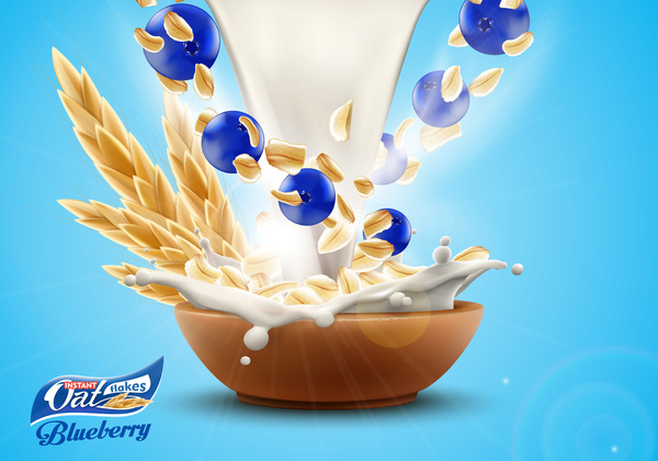 Werbung splash poster Milch Kirsche Hafer Flakes 