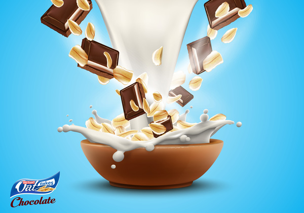 Werbung splash Schokolade poster Milch Hafer Flakes 