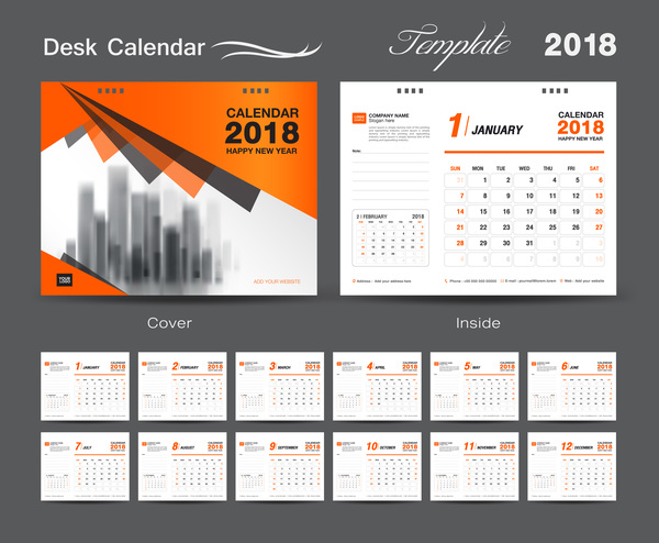 pour orange desk couvrir calendar An 2018  