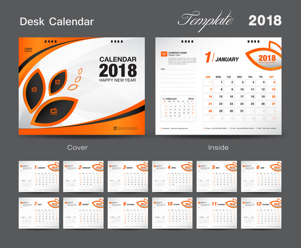 pour orange desk couvrir calendar An 2018 