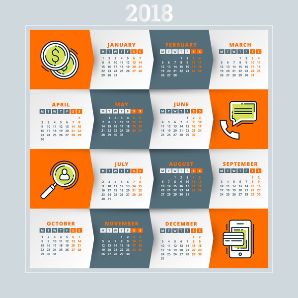grigio calendar arancione 2018 