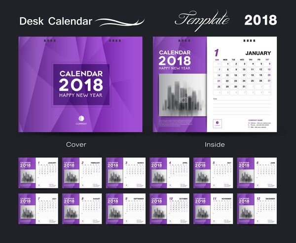 Purpel couvrir calendar bureau 2018 