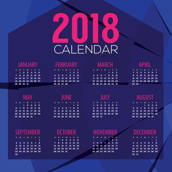 violacé ondulés lignes calendar 2018  