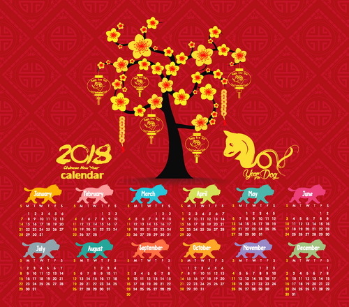 rouge chinois calendrier 2018 