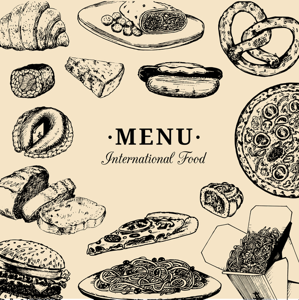 ristorante menu internazionale Disegnato a mano  