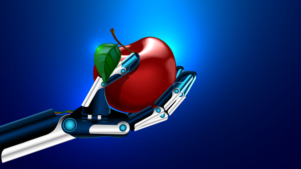、アップル、手、赤、ロボット 