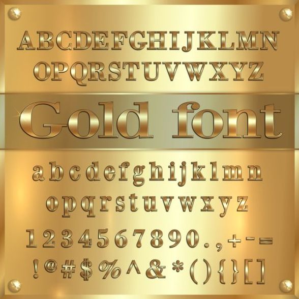 polices numero dorées brillantes alphabet 