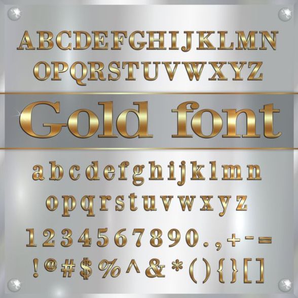 shiny number golden font alphabet 