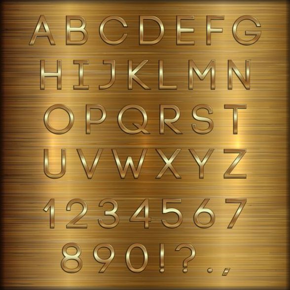 Schrift nummer golden glänzend alphabet 