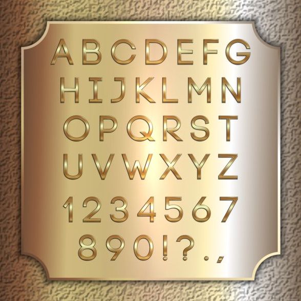 shiny number golden font alphabet 