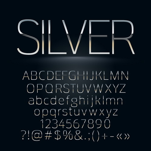 Zahlen Silber glänzend alphabet 