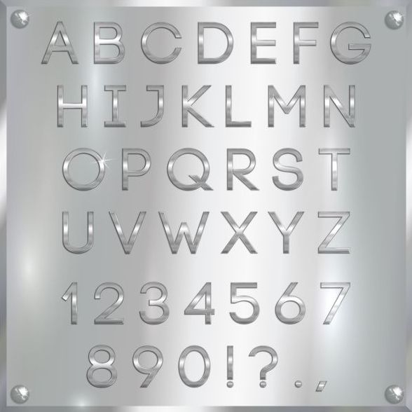 silver number font alphabet 