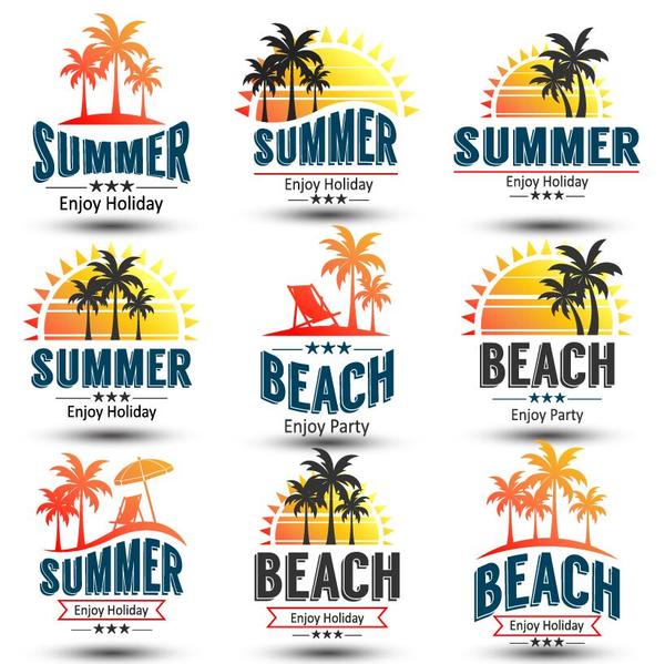 Strand sommar holiday fest etiketter 