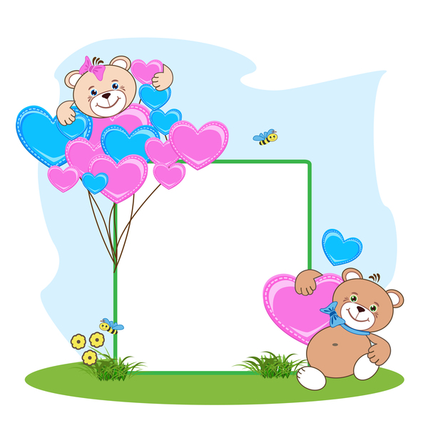 teddy orso cuore cornice cartoon 