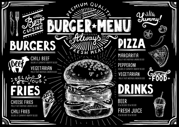 vintage menu burger 