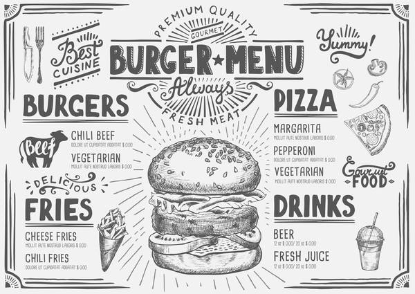 vintage menu burger 