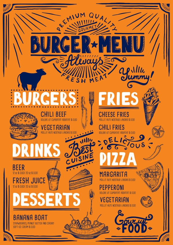 vintage menu burger  