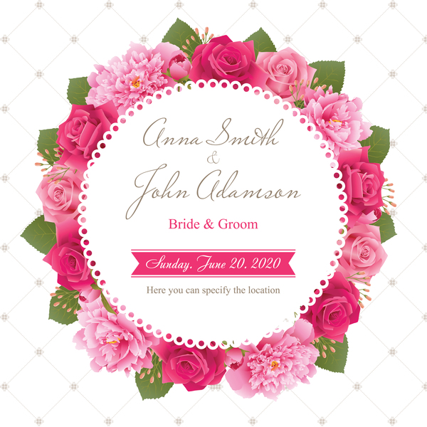 牡丹とピンクのバラのベクター 01 結婚式カード Welovesolo