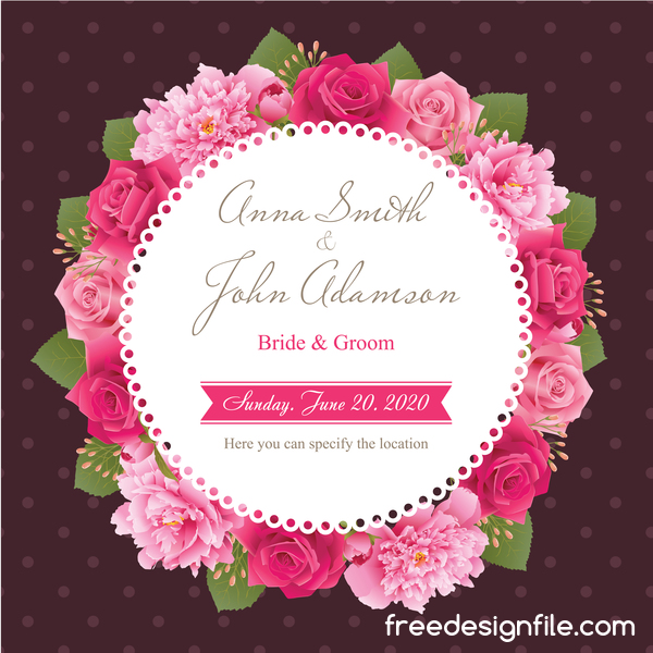 wedding roses pink peony card 