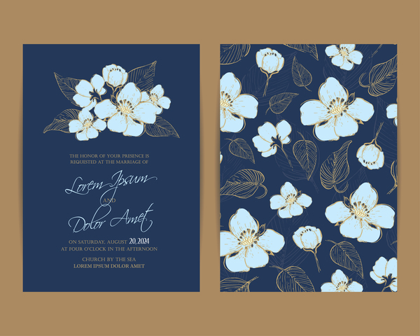 marine mariage invitation fleurs bleu 