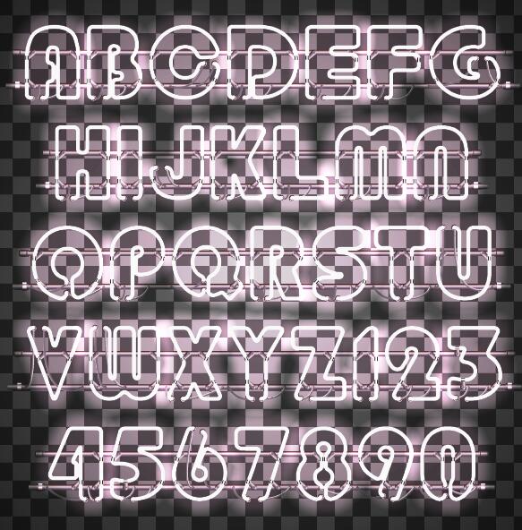 white number neon alphabet 