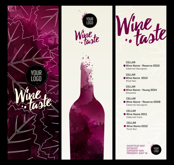Watecolor vino stili menu 